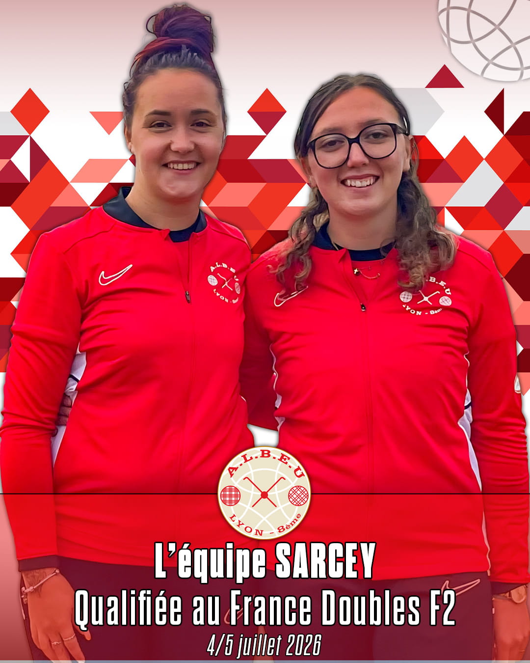 Championnat France doubles 2026 : notre équipe de doubles F2 qualifiée