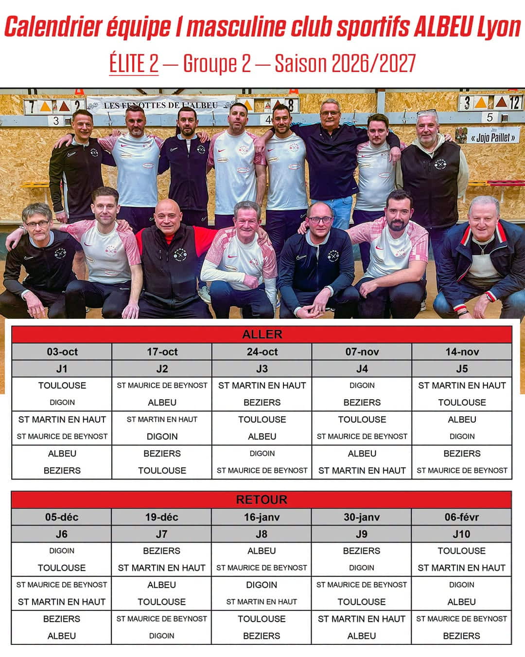 Calendrier de l'équipe 1 masculine de l'ALBEU Lyon